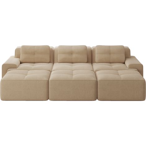 Sofá Modular Sin Brazos en Chenilla, Asiento Profundo de 74 cm, Respaldo Curvado, Beige (1/5)