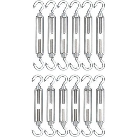 Sunxury – Kabelspanner aus Edelstahl 304 – 12er-Pack – Verstellbar von 115 mm bis 180 mm – Hakenschraubenbefestigung für optimale Spannung