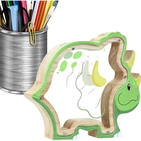 Boîte à monnaie en bois en forme de tricératops avec fenêtre transparente – Cadeau éducatif amusant pour les enfants