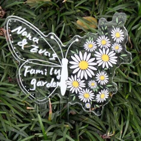 12 Étiquettes de jardin papillon fleuri acrylique écologique + stylo blanc (1/4)