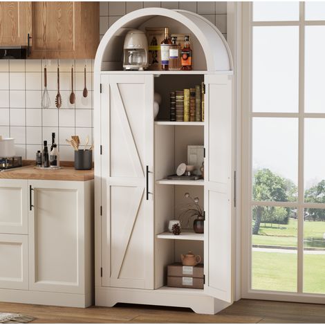 Vitrine haute 75x35x170 cm blanc en MDF avec étagères réglables et niche ouverte (1/5)