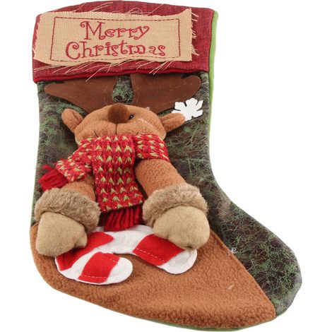 Chaussettes de Noël exquises, fabriquées à la main et personnalisées, à suspendre pour un échange de cadeaux ou une fête. Motif : élan. (1/5)