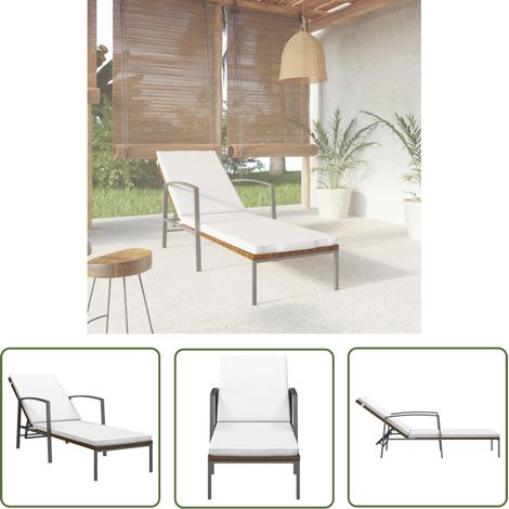 Chaise longue de jardin avec coussin, Transat, Bain de soleil, Chaise de plage Résine tressée Marron ZSE1232 (1/5)