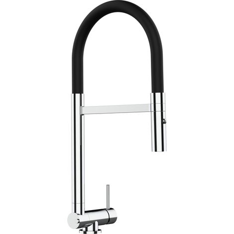Rubinetto abbattibile a soli 4,5 cm, miscelatore cucina cromato per sottofinestra canna nera movibile e doccia due getti staccabile (1/5)
