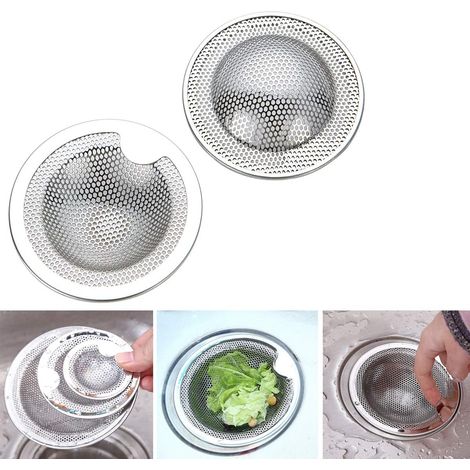 Fayonnir passoire d'évier en inox, lot de 2, idéale pour évier de cuisine, douche, baignoire, disponible en 3 tailles (moyen). (1/5)