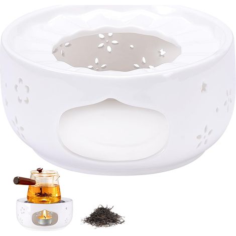 Calentador de tetera, calentador de tetera de cerámica blanca con diseño de patrón floral tallado en hueco, calentador de tetera de porcelana para té, café y leche. (1/5)