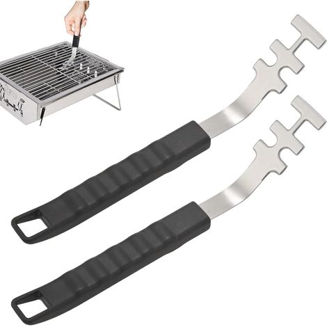 Lot de 2 Lève-Grille Acier Inoxydable 27cm Accessoire Barbecue Poignée Longue Camping (1/5)