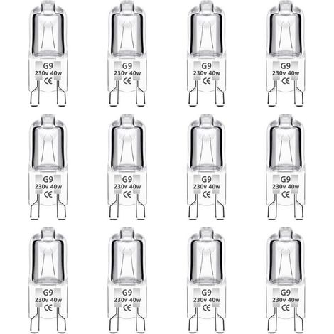 Lot de 12 Ampoule Halogène G9 40W 230V Dimmable 0-100%, 480LM, Blanc Chaud 2700K, G9 Bi-Pin Base Halogène Lampe, Sans Scintillement, pour Four, Lustres, Lampes de Paysage, Éclairage d'armoire (1/4)