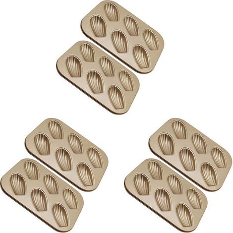 Paquete de 6 moldes para pasteles con forma de magdalena, resistentes y antiadherentes, con diseño de concha de magdalena para hornear en horno (dorado).