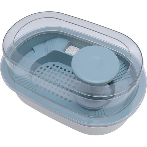 Aquarium pour tortues avec système de drainage et filtration, sûr et facile à observer, idéal pour les crabes, les poissons, les amphibiens et les reptiles (bleu). (1/5)