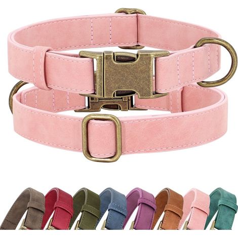 Collier pour chien en cuir PU souple, collier élégant à ouverture rapide, collier réglable facile à nettoyer, rose. (1/5)