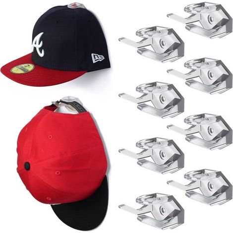 Lot de 8 crochets à chapeau - Pour mur - Porte-chapeau pour casquettes de baseball - Présentation minimaliste - Accessoire de rangement (1/5)
