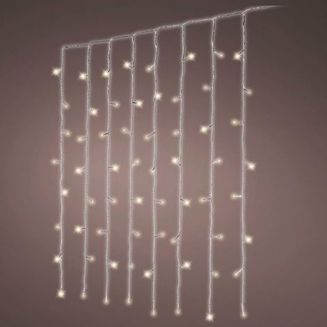 Cortina multifunción, exterior, blanco frío, cable transparente, 240 leds, 2 x 2 m