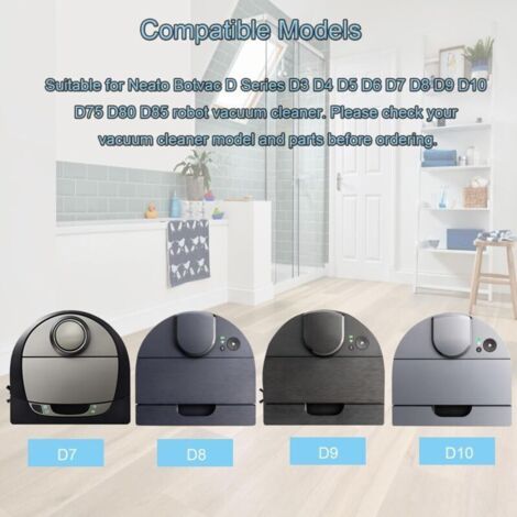 Les pièces de rechange pour l'aspirateur robot Neato Botvac série D comprennent : 1 brosse principale, 4 brosses latérales et 2 filtres. (1/3)