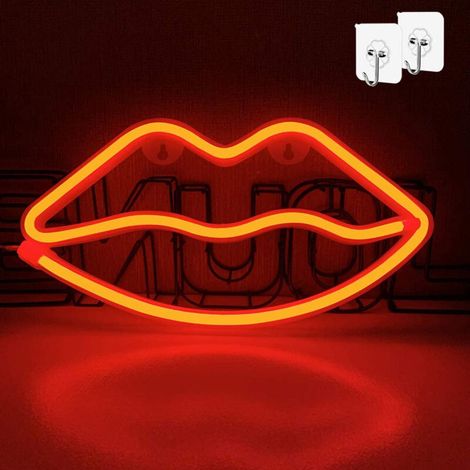 Enseigne lumineuse LED Lèvres Néon, décoration murale alimentée par batterie ou USB pour fêtes, mariages et Noël