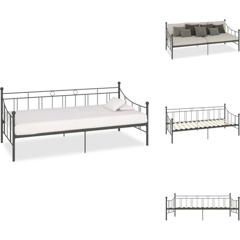 Tagesbett-Rahmen Grau Metall 90×200 cm - Tagesbett - Schlafsofa - Gästebett - Metallbett - Sofa Mit Liegefläche