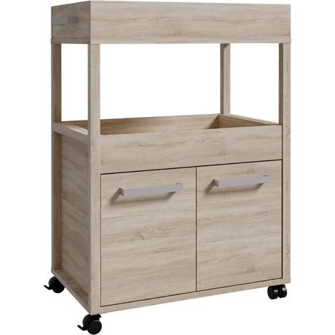 Home Heavenly® - Mueble bar con ruedas estilo industrial BACO. Carrito bar de bebidas y almacenaje extra. 60x88,5x40 cm. Color: Roble Sonoma (1/5)