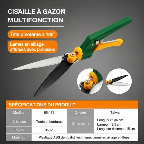Cisaille à gazon manuelle 180° en acier allié 66-173 180 66-173 33 14 360 g – Livraison gratuite