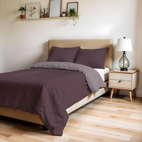 Housse de Couette Une Place et Demie, Uni Doubleface, Parure de Couette, avec Housse de Couette 200x200cm avec Rabat 50cm + 2 taies d'oreiller 50x80cm Bordeaux/Rose Ancien (1/5)