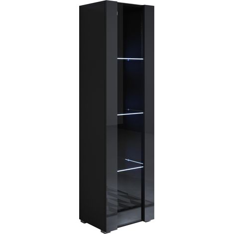 Vitrine avec pieds 2 cm – 1 porte – 4 compartiments – Dimensions 40 x 167 x 29 cm – Éclairage LED bleu – Finition mélamine brillante – Lettiemobili