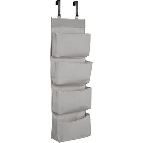 Mueble de almacenamiento de 4 secciones para colgar en la puerta, de poliéster, color gris.