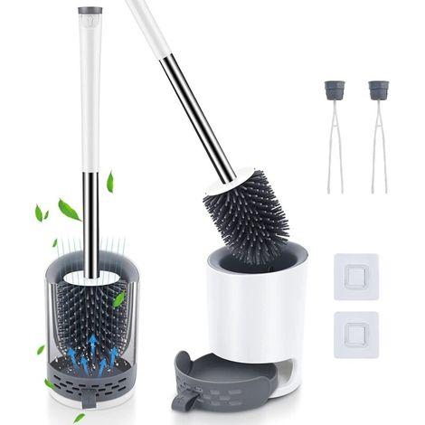 ZOLGINAH 2 PCS Brosses de Toilettes avec Support, Brosse de WC en Silicone Peut Mur/Vertical, Doux avec Porte-Brosse et Pince à Epiler Cachée Brosse de Toilette à Séchage Rapide (1/5)