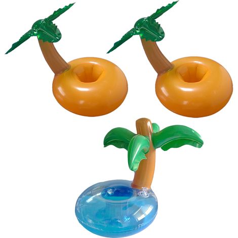 Porte-Gobelet Gonflable - PVC - Pour Piscine et Plage - Forme Palmier - 3 Pièces (1/5)