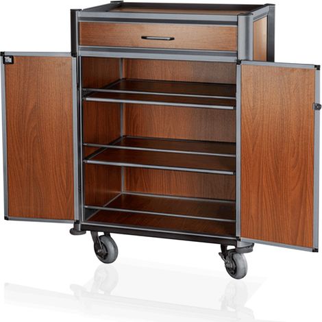 Chariot minibar 85 x 60 x 135 cm aspect bois chants foncés aluminium MDF - Was Germany (1/2)
