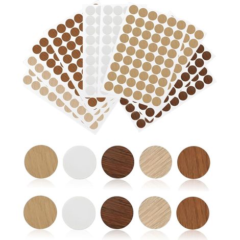 Lot de 10 Cache-vis Autocollants Ronds, diamètre 21 mm, Imitation Bois, pour Meubles en Bois, armoires, réparations (1/5)