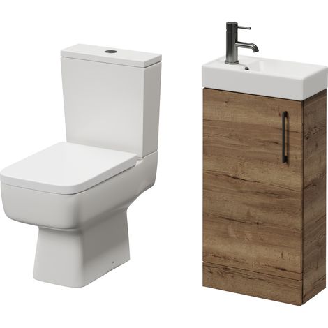 Napoli Cube Tobacco Oak 400mm Single Door Vanity Unit and Toilet Suite with Align Basin - 400mm - Gunmetal Grey 160mm Handle