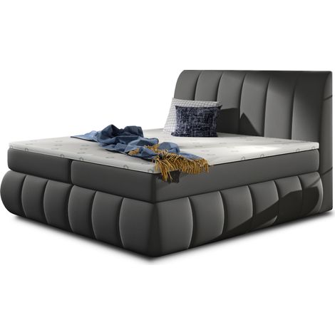 Lit continental simili cuir gris Florencia-140x200 (1/5)