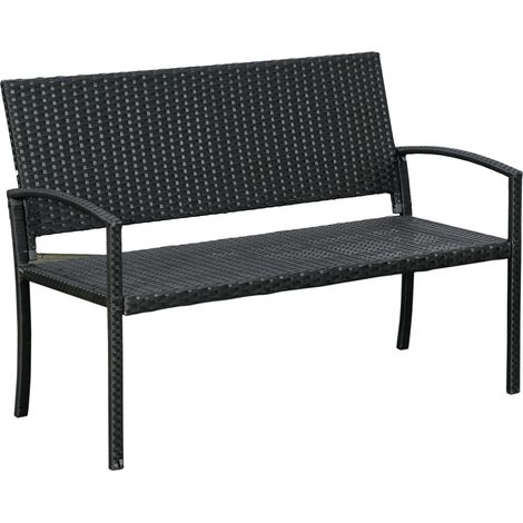 Banc de jardin polyrotin 2 places structure acier osier noir L122 x P60 x H87 cm (1/5)