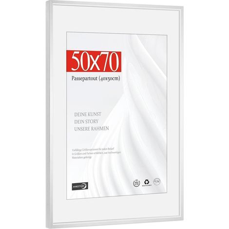 Bilderrahmen Passepartout 40x50 Kunstglas Alu Silber 50x70cm 1x (1/5)
