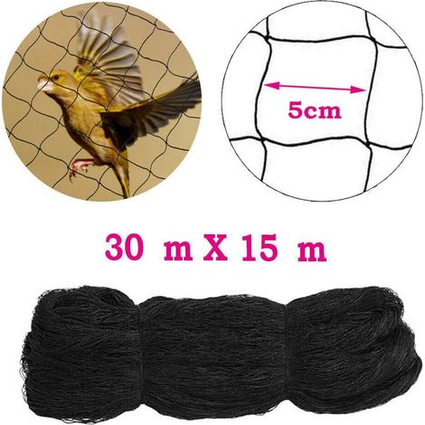 Rete di protezione per uccelli da frutto, rete da giardino, 30 x 15 m (larghezza maglie: 5 x 5 cm), rete di protezione in nylon, colore nero
