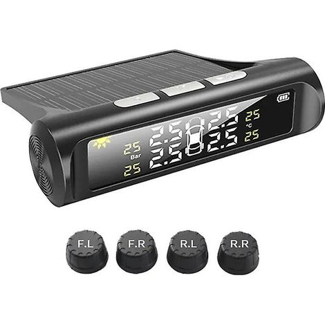 Système de surveillance de la pression des pneus TPMS pour voiture via USB, alimentation solaire, écran LCD numérique, système d'alarme de sécurité automobile, capteur de pression (externe) (1/5)