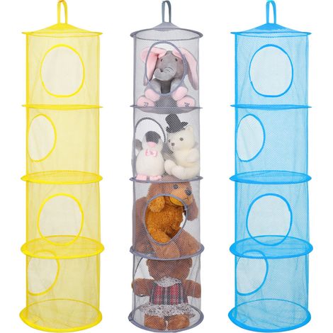 Organisateur suspendu pour peluches, filet pliable 4 emplacements (jaune, bleu, gris) (1/5)