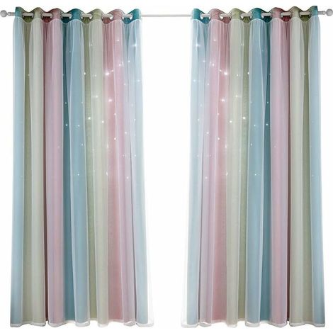 Rideaux occultants pour enfants avec étoiles - Dégradé arc-en-ciel, 132-240 cm, double épaisseur avec œillets pour chambre et salle à manger (1/5)