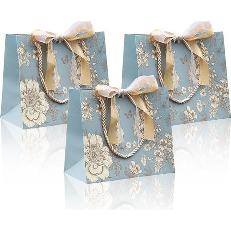 Geschenktüten mit Henkel, Geschenkverpackung, Papiertüten, Geschenktüten mit Schleife, für Geburtstagsfeiern und Hochzeiten, 25 x 20 x 12 cm (1/5)