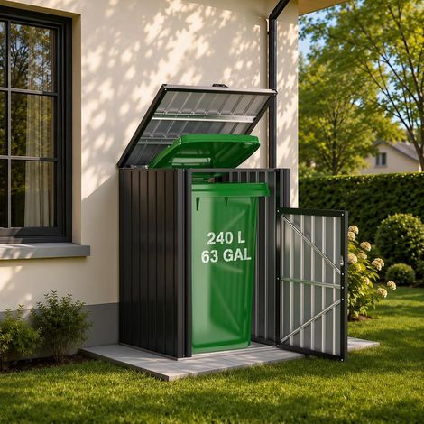 YODOLLA Mülltonnenbox 1er für 240L Tonne, Stahl Mülltonnenverkleidung, Grau Abschließbarer Gartenschrank wetterfest Geräteschuppen für Garten und Terrasse, 90 x 80 x 124 cm (1/5)