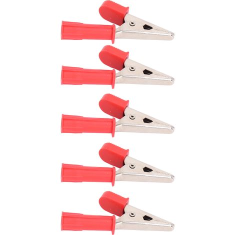 10 pinces crocodile en laiton isolées à douille 4mm, ouverture 10mm, 20A, rouge J.60046 (1/5)