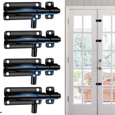 4 Stück 304 Riegel für Außentüren, Außentürriegel, Schiebetürriegel aus Edelstahl, für Lager, Garage, Scheune, Tor, Hof, Tür (Schwarz)
