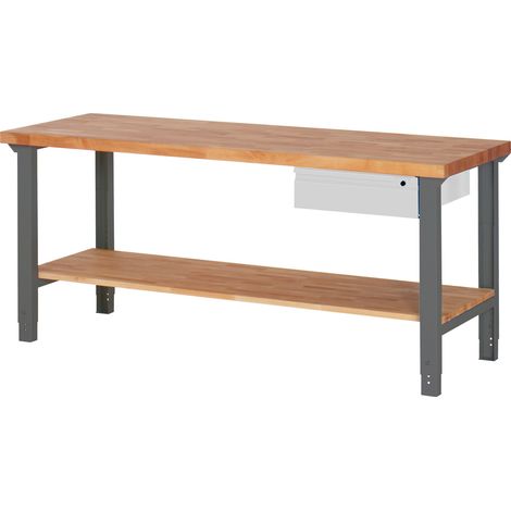 STIER Höhenverstellbare Werkbank Premium mit 1 Schublade und Ablageboden BxTxH 2000x700x790-1140mm