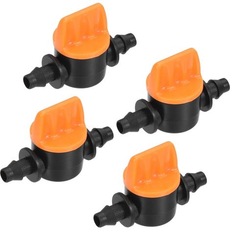 Mini vanne à bille avec raccord cannelé 1/4" et interrupteur d'arrêt en plastique pour tuyau d'irrigation goutte à goutte (lot de 4) (1/4)