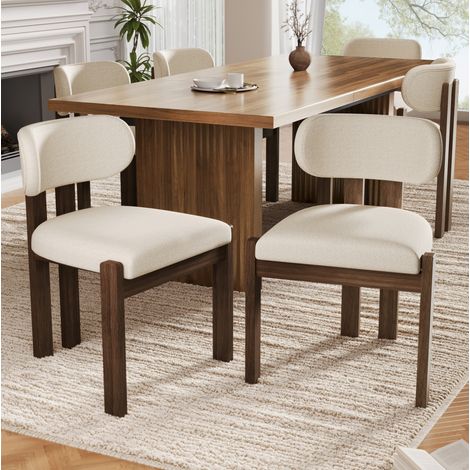 Set de 6 sillas de comedor 54x54x79 cm en madera nogal y tejido de felpa – MEUBLIV (1/5)