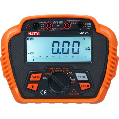 Testeur de résistance d'isolement NJTY 2500 V, mégohmmètre numérique MAX 200 GΩ, mesure de faibles rapports d'absorption (1/4)