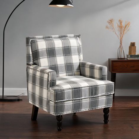 Fauteuil coloris blanc gris en coton lin 69 x 69 x 89 cm (1/5)
