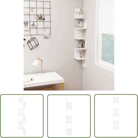 The Living Store Étagère d'angle murale Blanc 20x20x127,5 cm bois d’ingénierie - Étagère Murale - Étagère D'angle - Rangement Mural - Décoration Murale - Meuble Blanc (1/5)