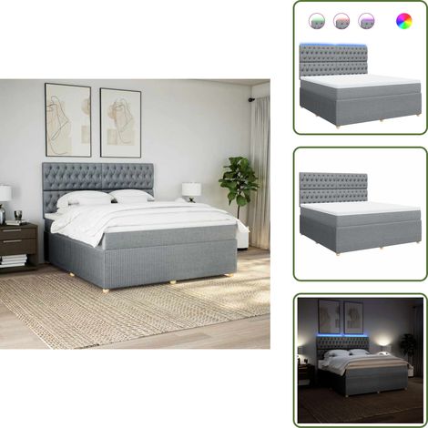 Cama ajustable - vidaXL Cama box spring con colchón tela gris claro 180x200 cm - Cama con cabecero