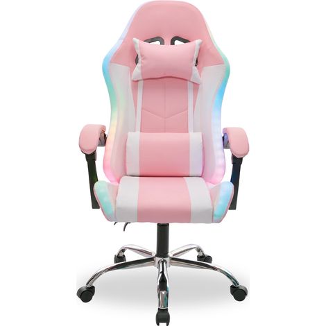 Sedia Gaming Staylux 358 led RGB con funzione massaggiante rosa e bianca