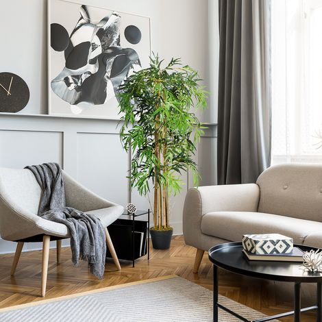 Outsunny Bambou Artificiel 150cm avec Pot Arbre Plante Synthétique Réaliste Décorative pour Maison Bureau Ø18x150 cm Vert (1/5)